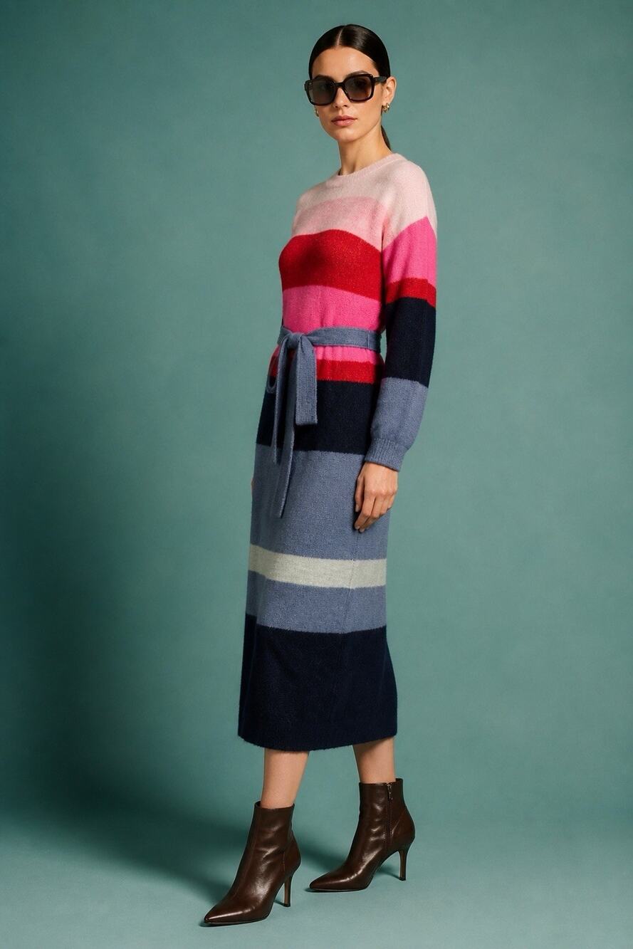 Frnch Paris Kaissy Belted Knit Dress – Bleu Marine Size M